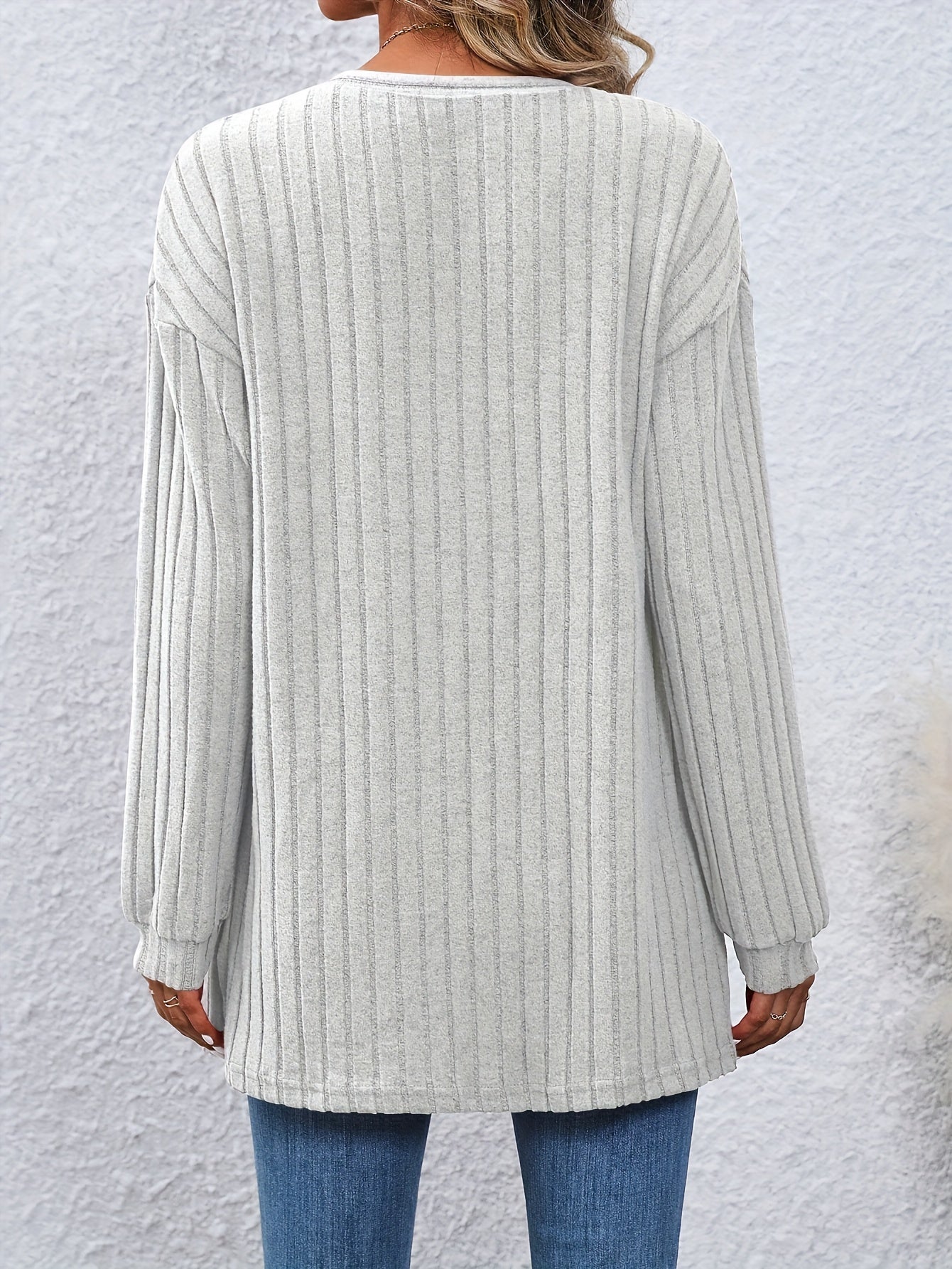 Open Front Cardigan Long Sleeve Ribbed Knit