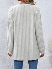 Open Front Cardigan Long Sleeve Ribbed Knit