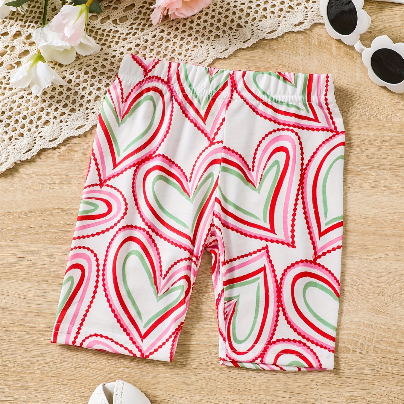 Toddler Girls Colorful Heart Graphic Elastic Waist Biker Shorts