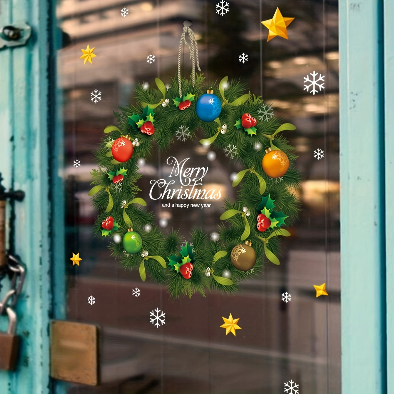 Christmas Window Sticker Wreath Removable Vinyl Waterproof Sticker