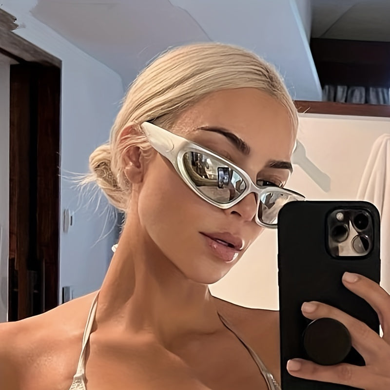 Y2K Classic Punk Sunglasses Women Steampunk Oval Wrap Around Sunglasses