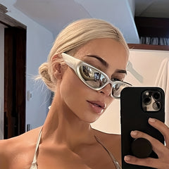 Y2K Classic Punk Sunglasses Women Steampunk Oval Wrap Around Sunglasses