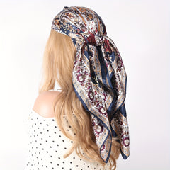 Vintage Brown Paisley Print Square Scarf Satin Shawl Bandana