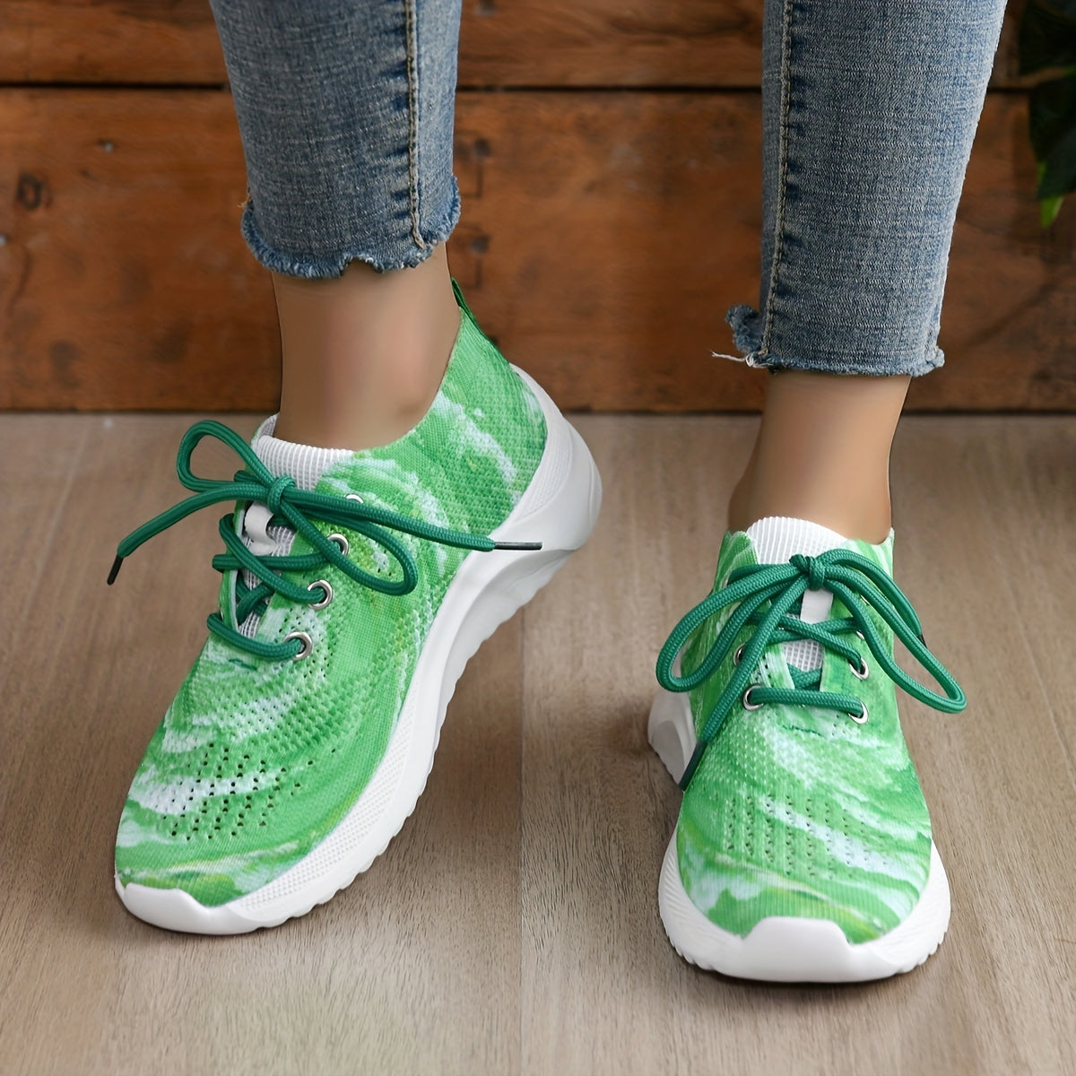 Women's Lace Up Knit Running Shoes Non slip Weaving Sneakers