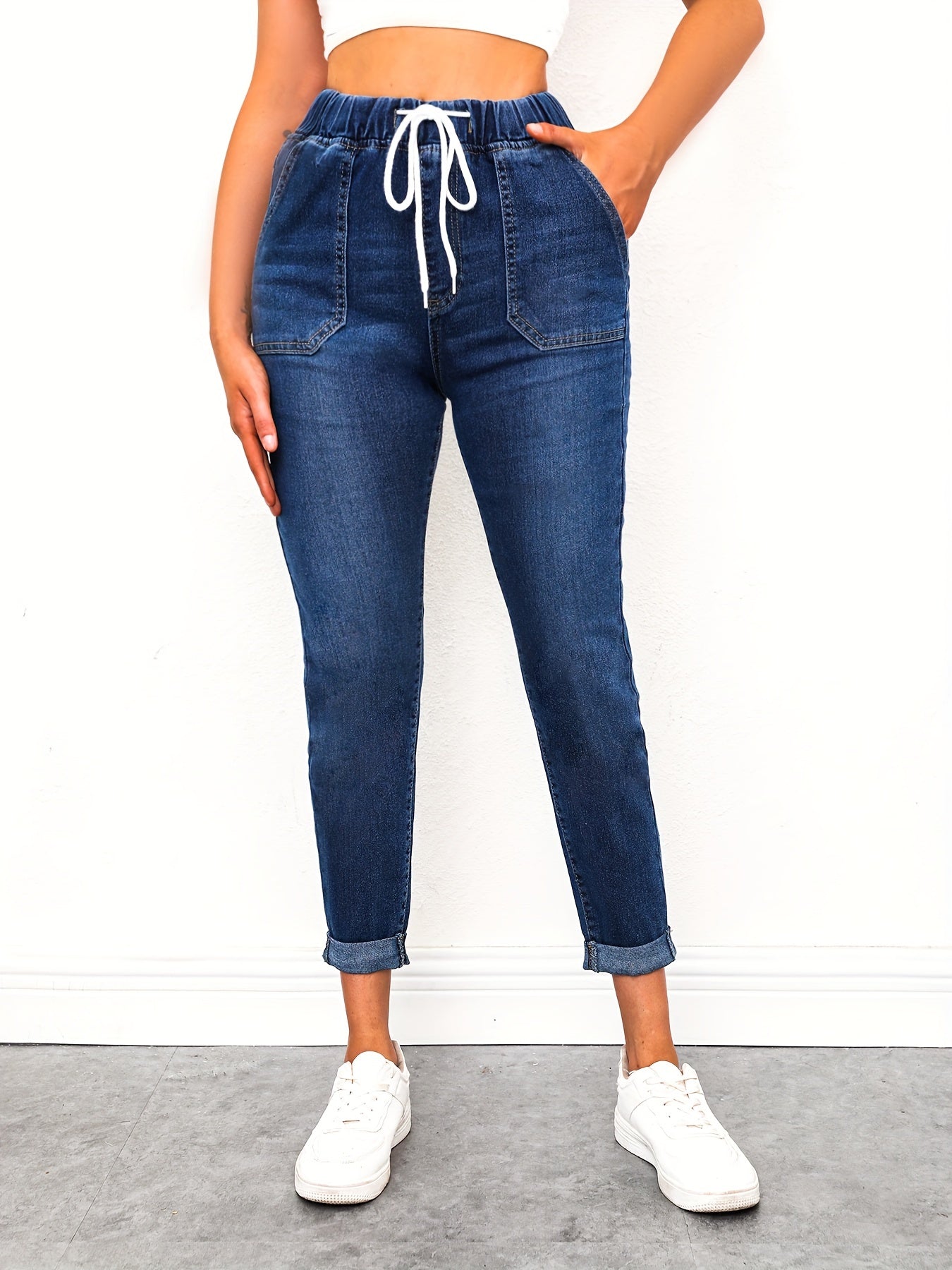 Dark Skinny Jeans High Stretch Casual Denim Trousers