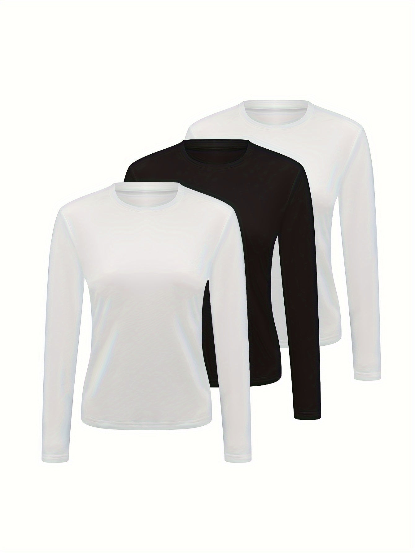 3pcs Solid Thermal Underwear Tops Long Sleeve Crew Neck Women's Lingerie