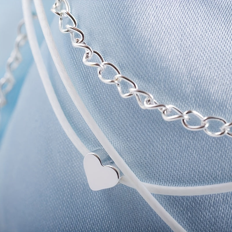 Heart & Double Chain Anklet for Men & Women