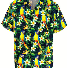 Colorful Parrot Hawaiian Shirt Men s Casual Allover Print Short Sleeve Shirt