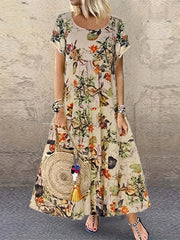 Women's Plus Floral Print Maxi Dress Short Sleeve Round Neck