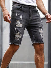 Slim Fit Ripped Denim Shorts Casual Street Style Distressed Denim Shorts
