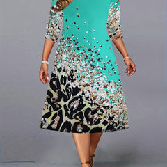 Colorblock Leopard Sequins Print Casual Dress