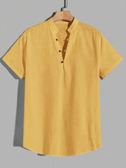 Men's Casual Cotton Short Sleeve Shirt With Button
