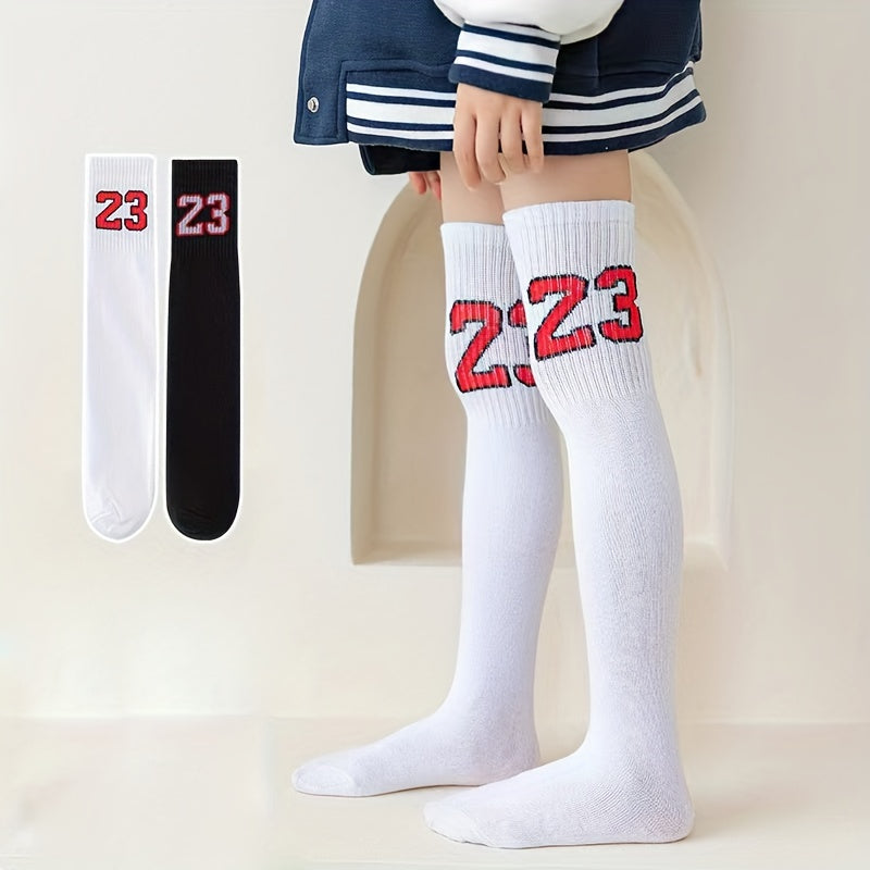 Girls Casual Striped Knit High Socks Cotton Soft Comfortable Breathable