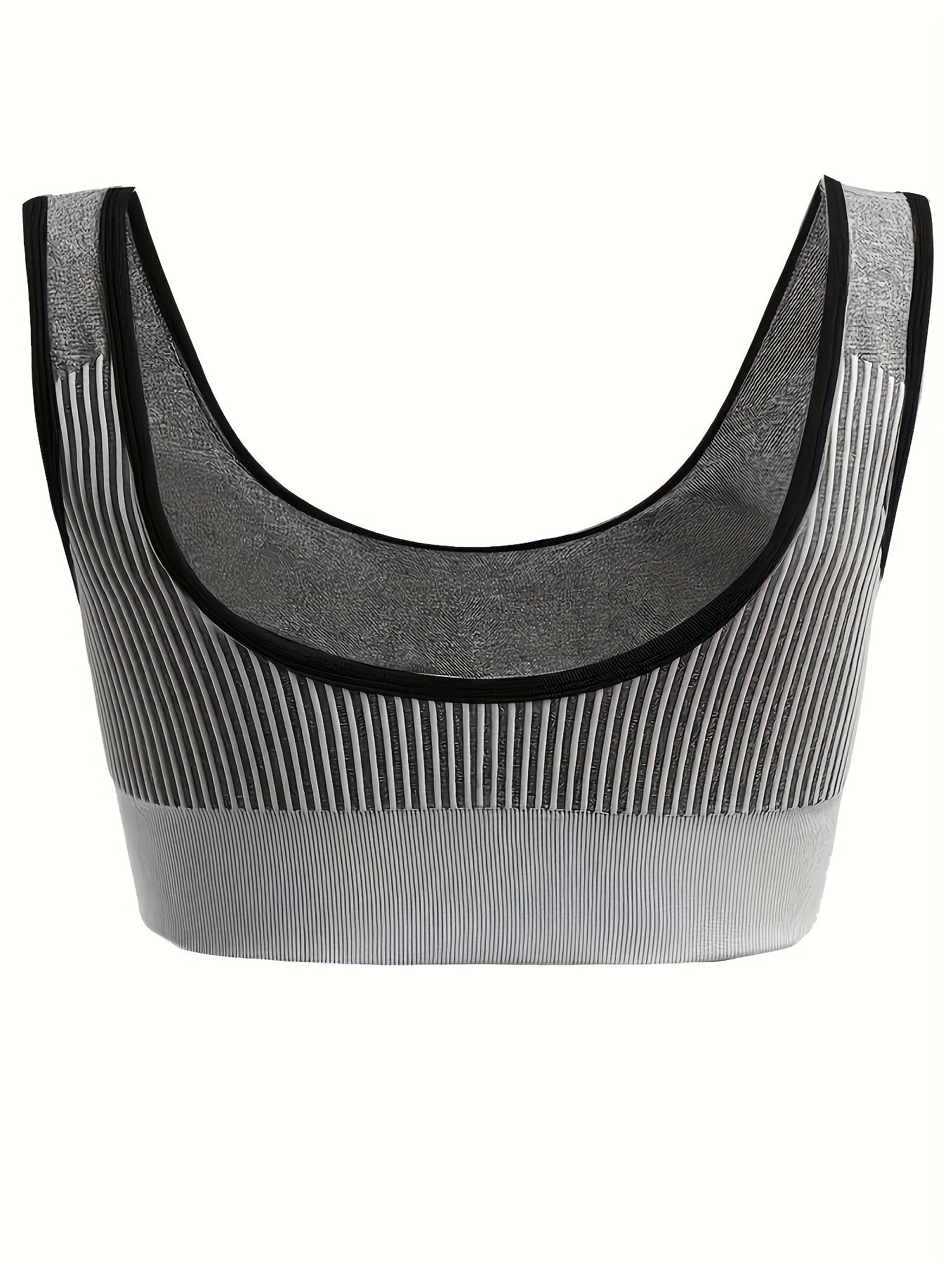 3 Pack Plus Size Sports Bra Set Women's Plus Striped Shockproof Skinny