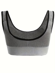 3 Pack Plus Size Sports Bra Set Women's Plus Striped Shockproof Skinny