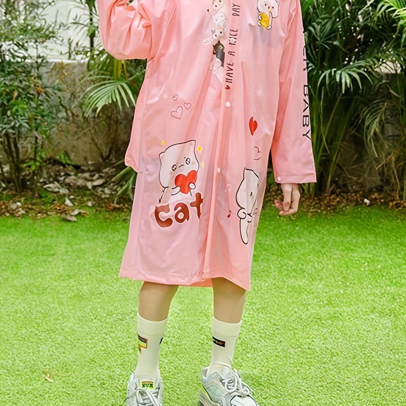 Lovely Kitty Graphic PVC Raincoat Poncho for Girls Boys