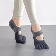 4 Pairs Non-Slip Yoga Five Toe Socks with Straps Soft Cotton Pilates Socks