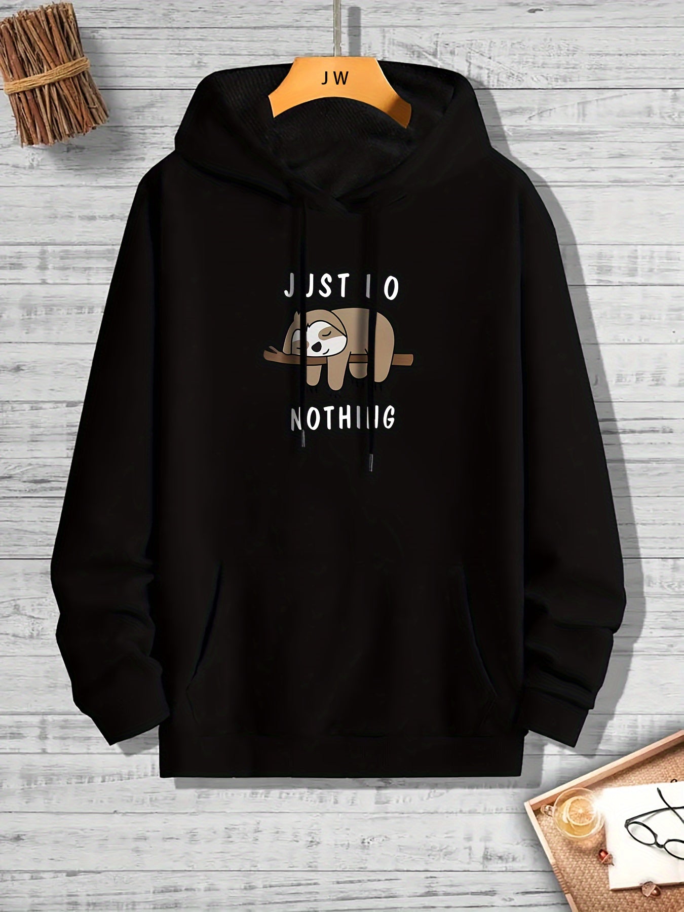 Men's Sloth Print Graphic Hoodie Kangaroo Pocket Loose Pullover