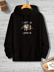 Men's Sloth Print Graphic Hoodie Kangaroo Pocket Loose Pullover