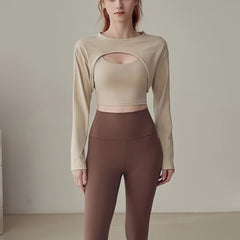 2pcs Crew Neck Long Sleeve Cover Up Shrug & Crop Tank Top