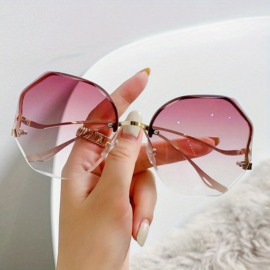 Irregular Round Sunglasses Gradient UV400 Metal Curved Temples Travel Eyewear