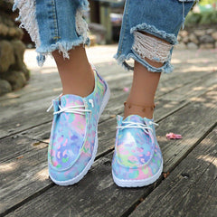 Leopard Print Boat Shoes Lace Slip On Flat Outdoor Casual Sneakers