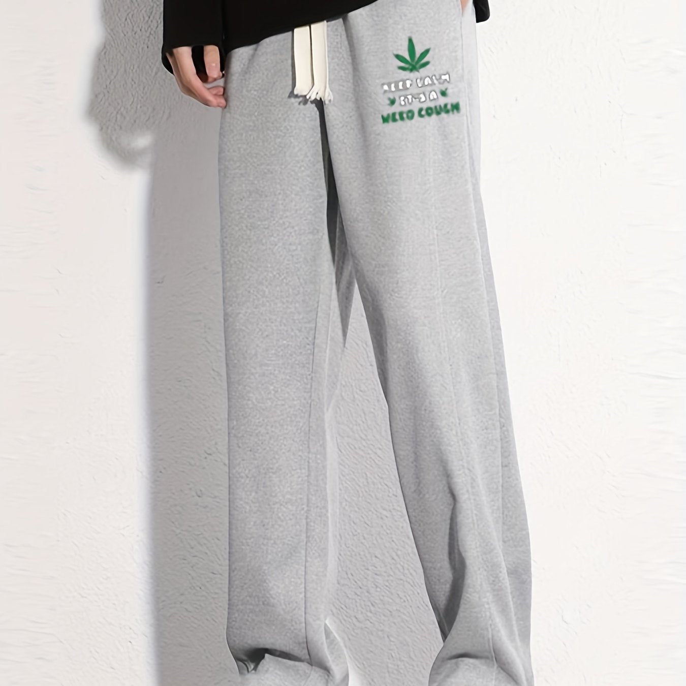 Leaf Graphic Print Men's Jogger Pants for Spring/Fall