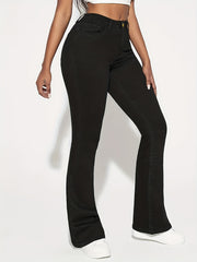 High Waist Flared Jeans High Rise Bell Bottom Slash Pockets