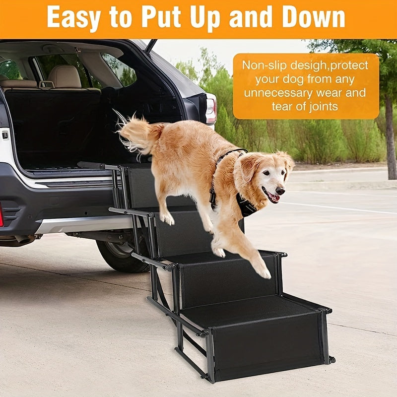 Dog Ramp Car Stairs Aluminum Frame 4 Steps Portable Lightweight Pet Stairs