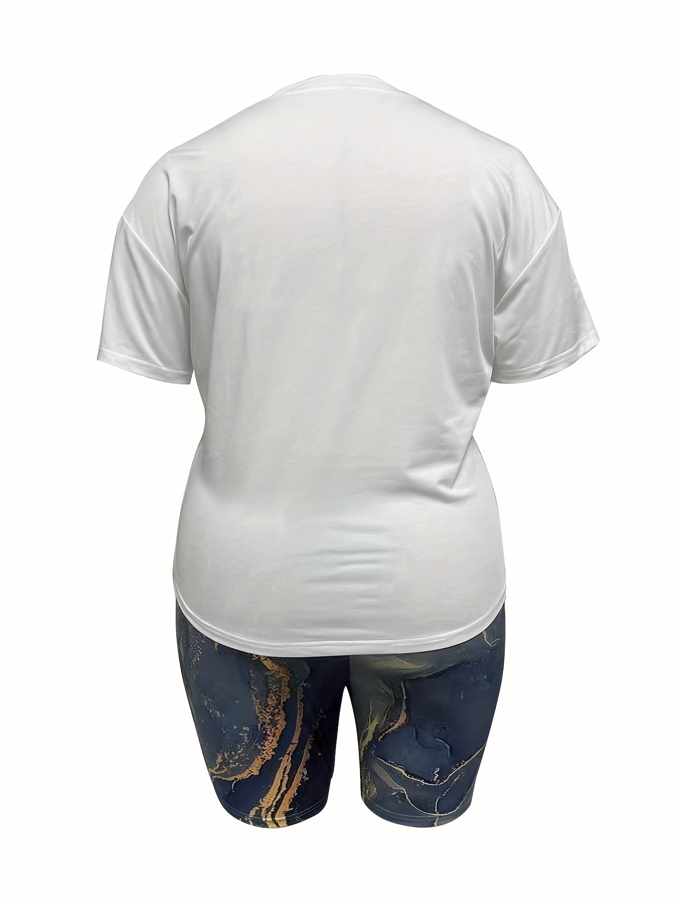 Art Letter Print Tee & Geometric Print Shorts Set