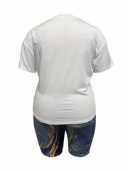 Art Letter Print Tee & Geometric Print Shorts Set