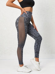 Leopard Print Hollow Out Sports Leggings High Waist Yoga Pants