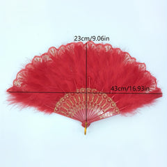 Red Plush Folding Fan Dance Performance Props