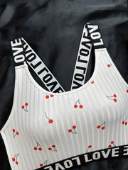 Cherry Print Bra & Panties Set Women's Lingerie