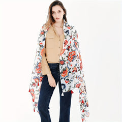 Flower Printed Fringe Shawl Large Sunscreen Blanket Long Shawl Wrap Scarf