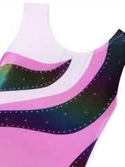Girls Splicing Sleeveless Ballet Leotard Romper for Dance Performance