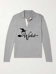 Men's Witch Pattern Knit Polo Shirt