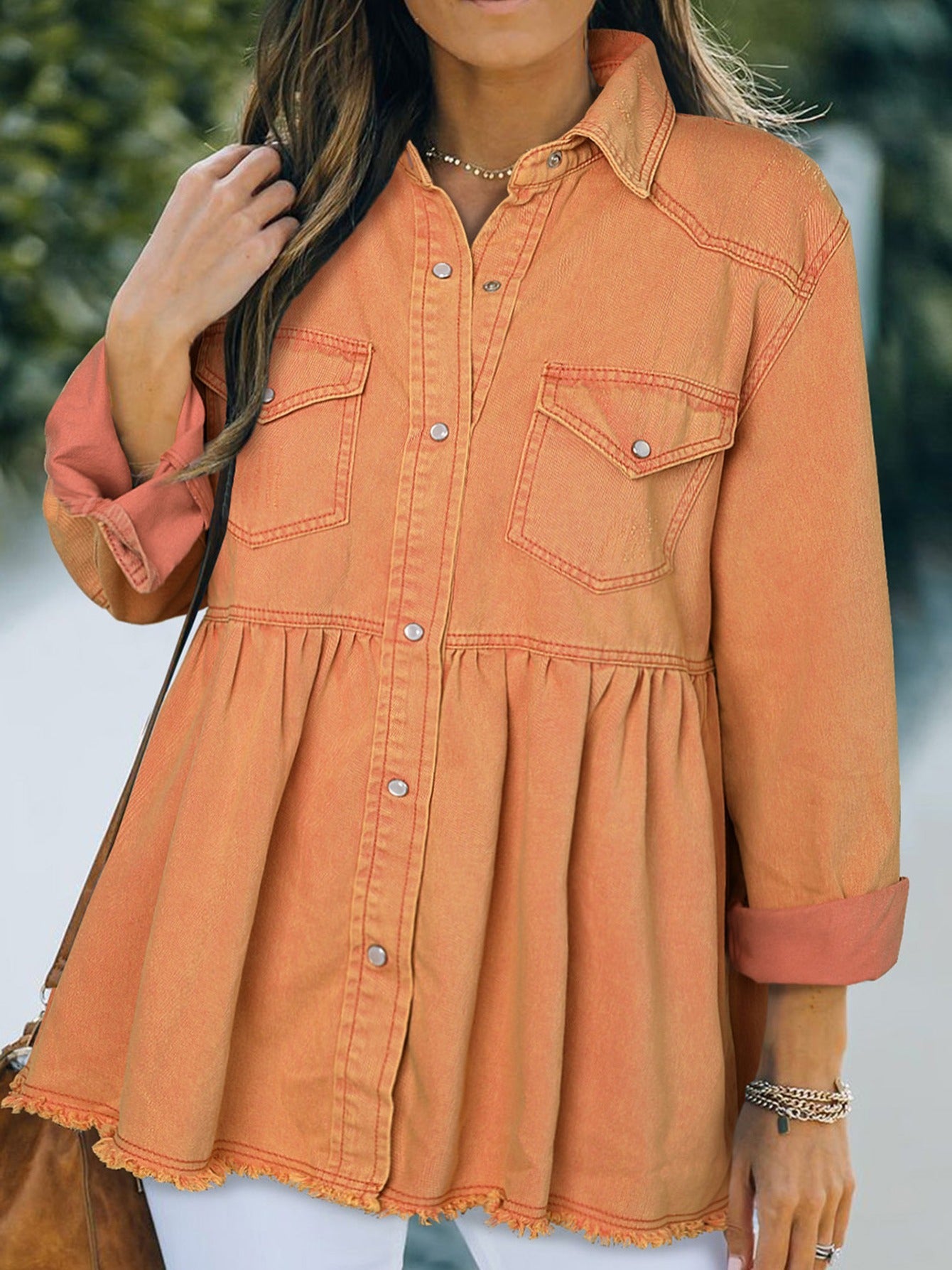 Women's Ruffled Hem Denim Jacket