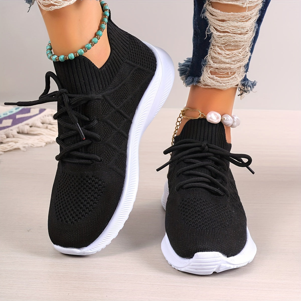 Women's Lightweight Lace-up Athletic Running Shoes Non-slip Casual Sneakers