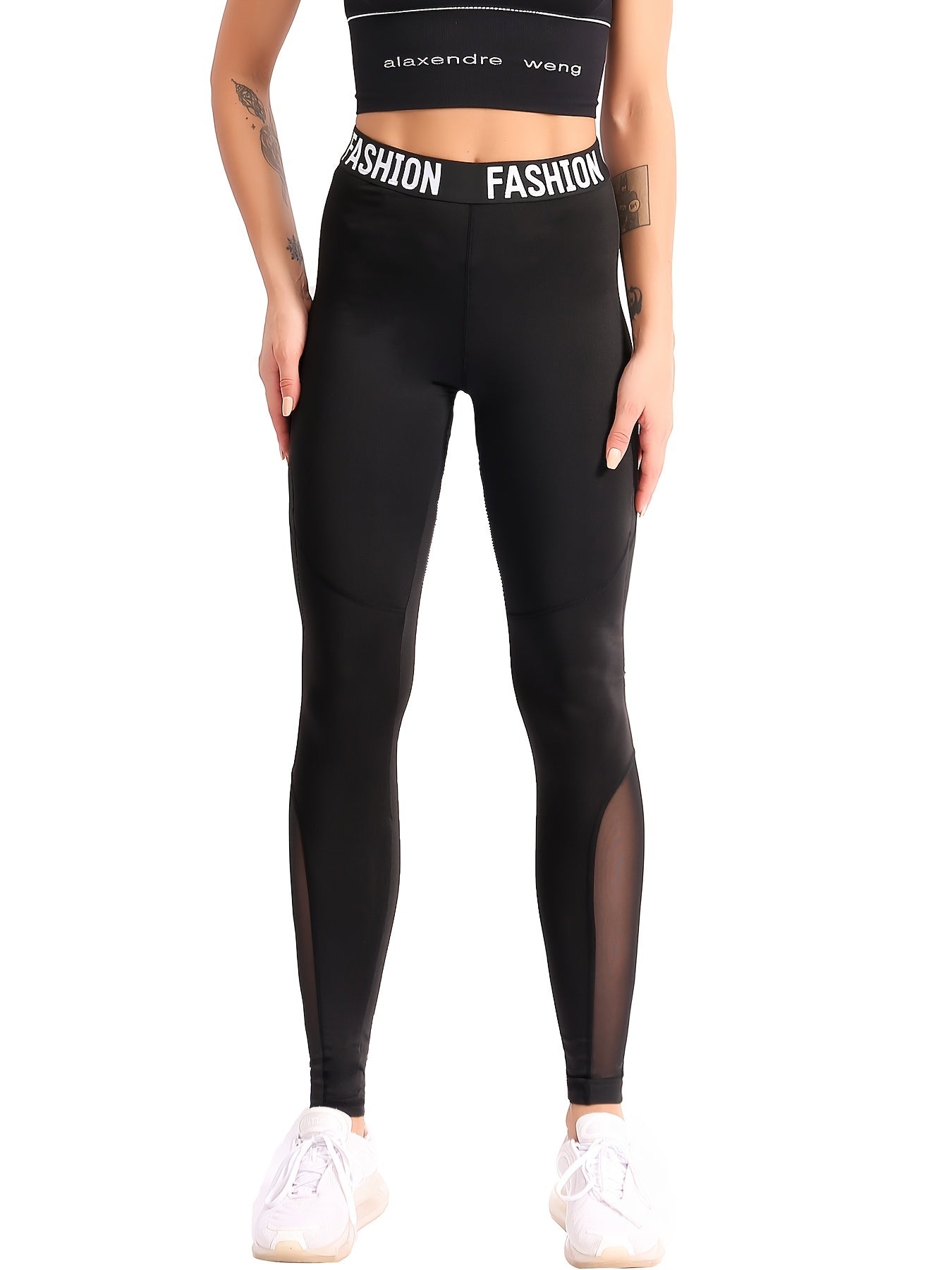 Mesh Insert Sports Leggings High Waist Yoga Tight Pants