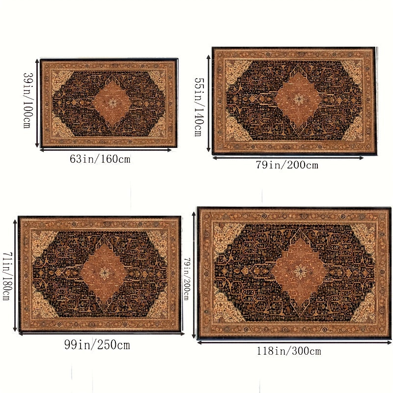 Bohemian Orange Pattern Area Carpet - Washable Non-Slip