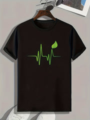 Curve And Leaf Print Men's Graphic T-shirt for Summer