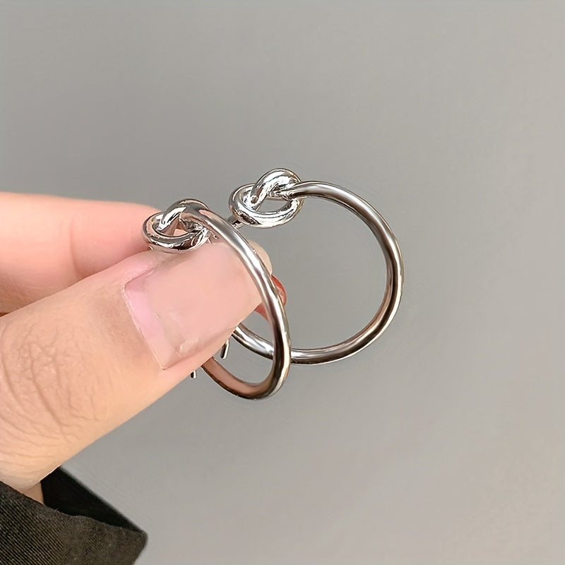 Silvery Knot Decor Hoop Earrings S925 Sterling Silver Needle Girls