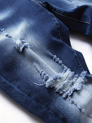 Men's Slim Fit Ripped Jeans Casual Street Style Distressed Denim Pants