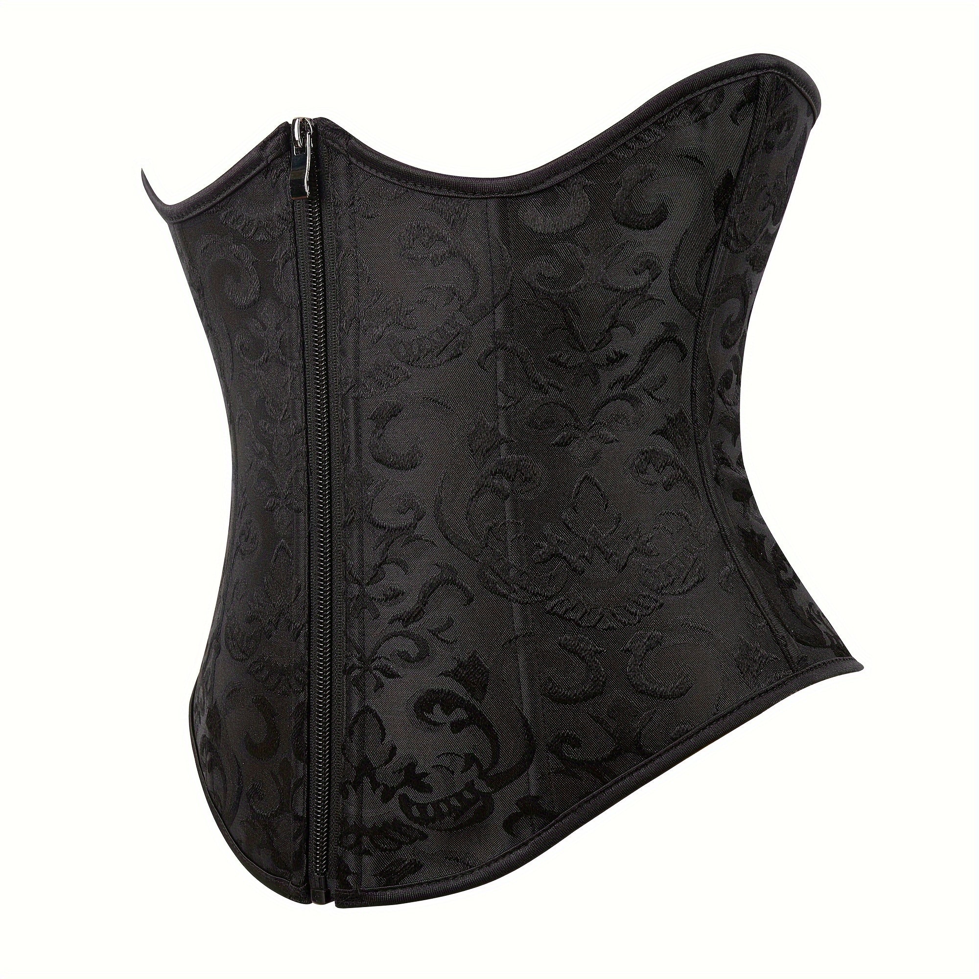 Jacquard Strapless Corset Bustier Tummy Control Lace Up Zipper Body Shaper