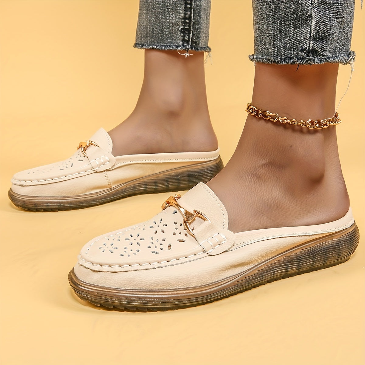 Women's Metal Decor Mules Hollow Out Flat Shoes