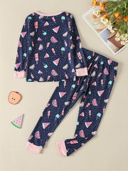 2Pcs Toddler Girls Watermelon Pajama Set Long Sleeve Top & Pants