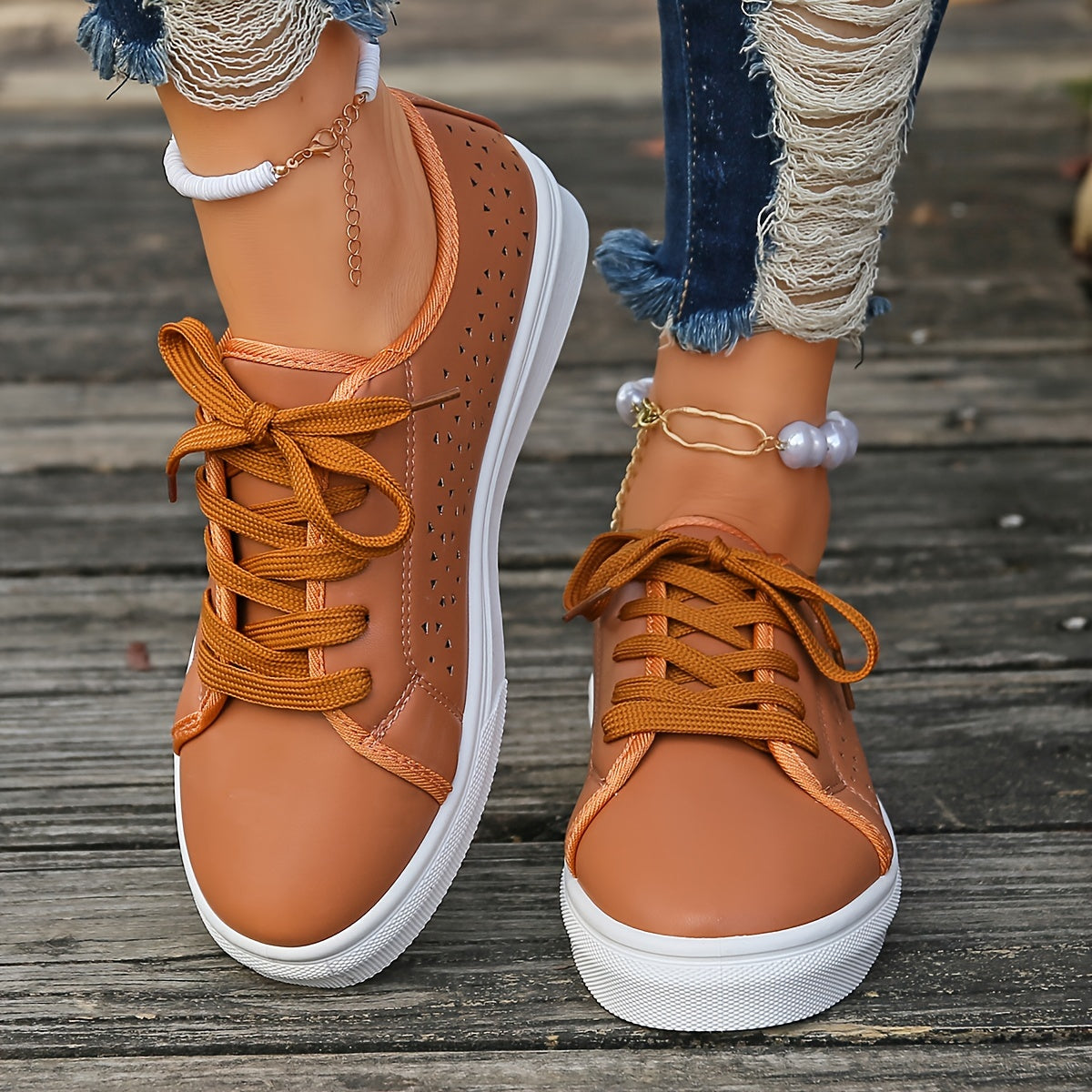 Women's Hollow Out Lace-up Sports Shoes Comfortable Leisure Style