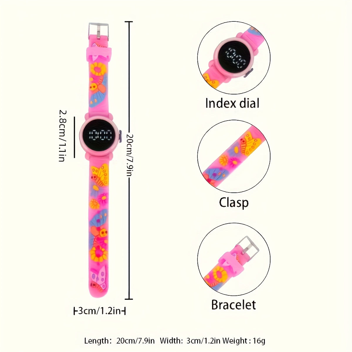 LED Electronic Wristwatch for Women Pink Digital Display Character Gift