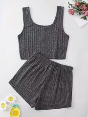Ribbed Knit Tank Top & Shorts Set - Home Wear